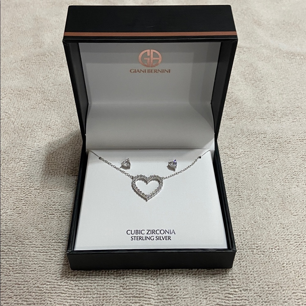 Giani Bernini Sterling Silver Heart Necklace and Earring Set